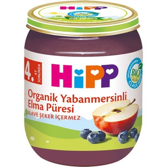 Hipp Organik Yabanmersinli Elma Püresi Kavanoz Maması 125 Gr