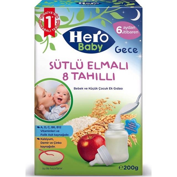 Hero Baby Sütlü Elmalı 8 Tahıllı Biberon Maması 200 Gr