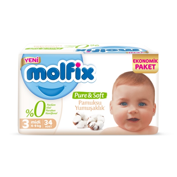 Molfix Pure&Soft Midi 34'lü Eko Paket Bebek Bezi