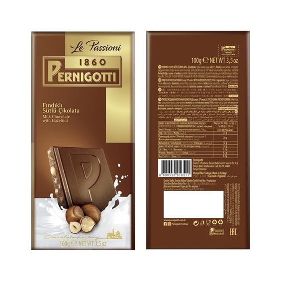 Pernigotti Le Passioni Fındıklı Sütlü Çikolata 100 Gr